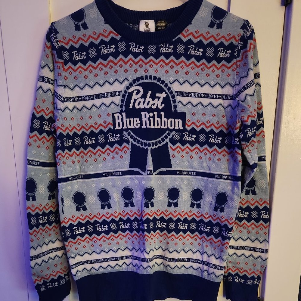 PBR Pabst Blue Ribbon Christmas Sweater Large